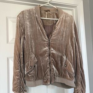 Free People Velvet Bomber Jacket - Taupe Blush